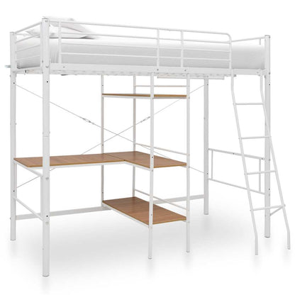 Bunk Bed | White and Brown | Powder-Coated Metal | Twin | Durable