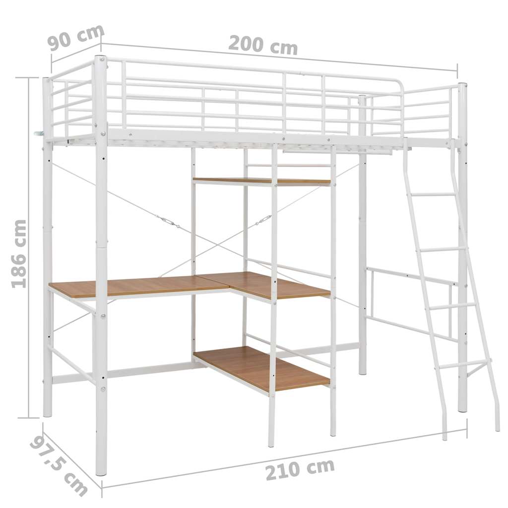 Bunk Bed | White and Brown | Powder-Coated Metal | Twin | Durable