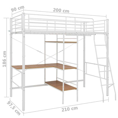 Bunk Bed | White and Brown | Powder-Coated Metal | Twin | Durable