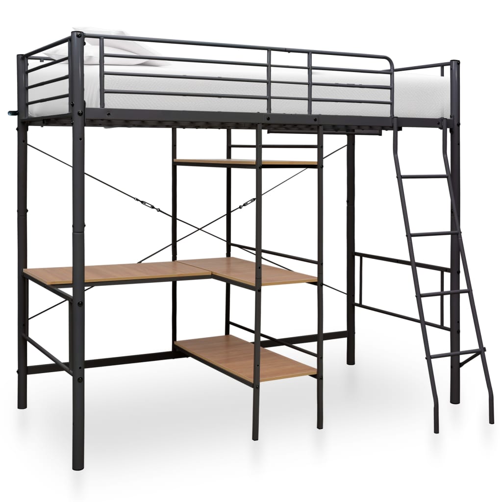 Bunk Bed | Grey and brown | Metal | Twin | Height-Adjustable | Bunk Bed