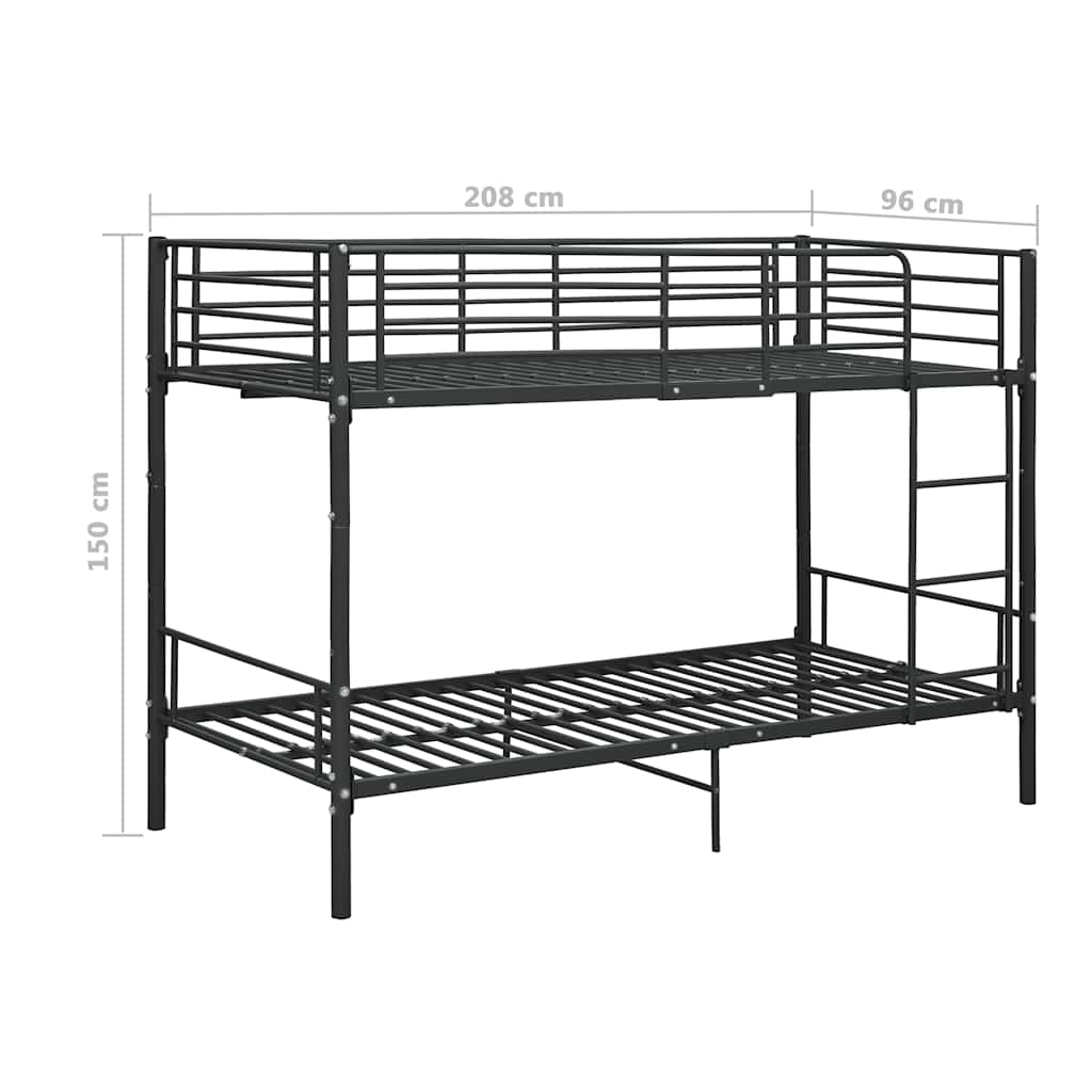 Bunk Bed | Black | Powder-coated metal | 90x200cm mattress size | Durable