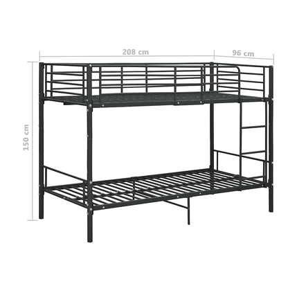 Bunk Bed | Black | Powder-coated metal | 90x200cm mattress size | Durable