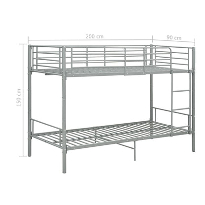 Bunk Bed | Grey | Metal | 90x200 cm | Durable | Bunk Bed | Rectangular