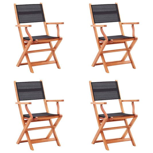 Folding Chairs 4 pcs Black Solid Eucalyptus Wood and Textilene