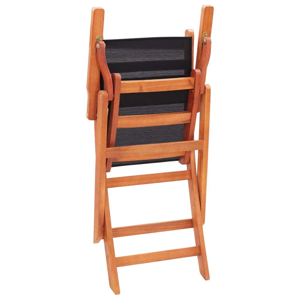 Folding Patio Chairs 4 pcs Black Solid Wood Eucalyptus and Textilene