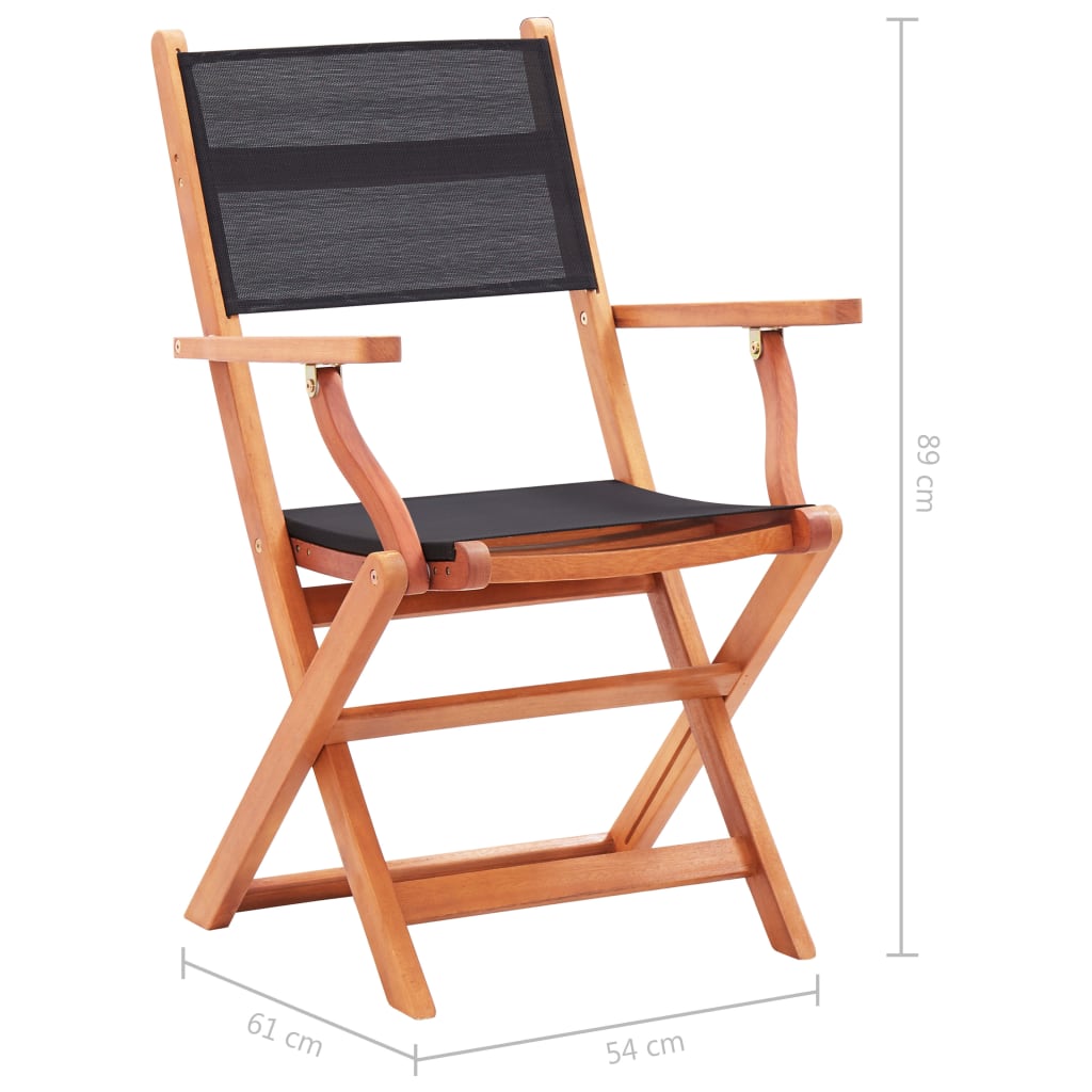 Folding Patio Chairs 4 pcs Black Solid Wood Eucalyptus and Textilene