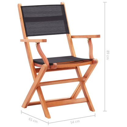 Folding Patio Chairs 4 pcs Black Solid Wood Eucalyptus and Textilene