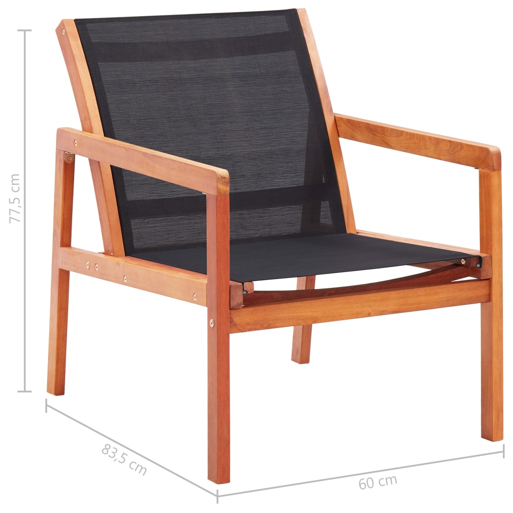 Garden Chair | Black | Solid eucalyptus wood and Textilene | Garden Chair