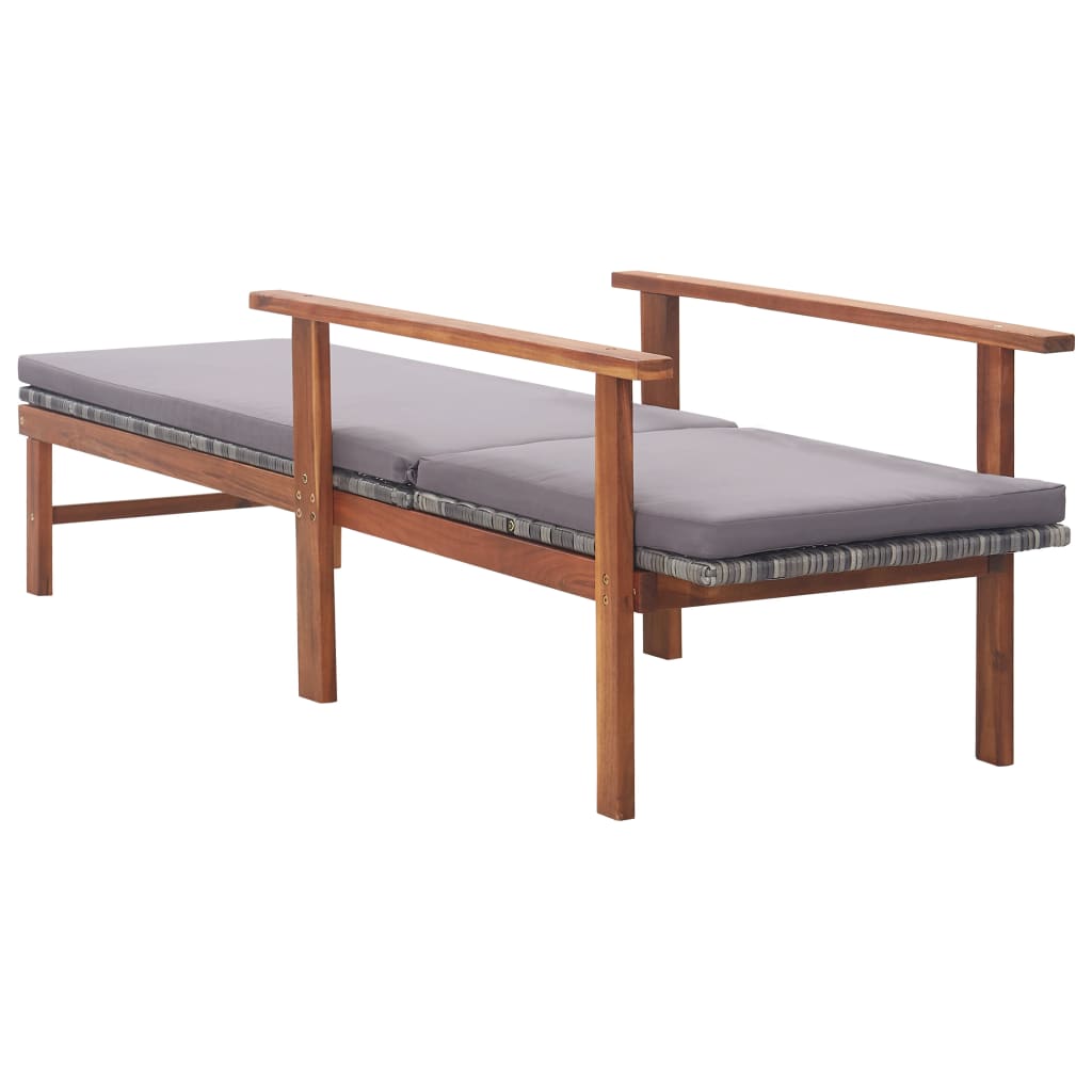Sun Lounger with Cushion Poly Rattan and Solid Acacia Wood Gray
