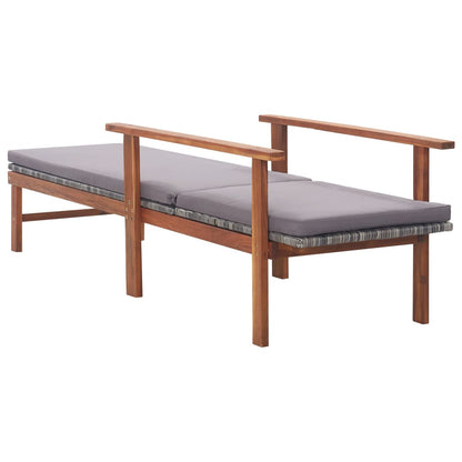 Sun Lounger with Cushion Poly Rattan and Solid Acacia Wood Gray