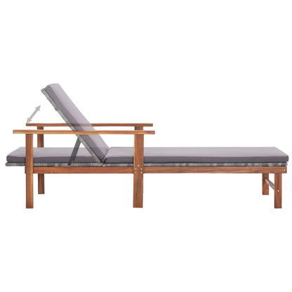 Sun Lounger with Cushion Poly Rattan and Solid Acacia Wood Gray