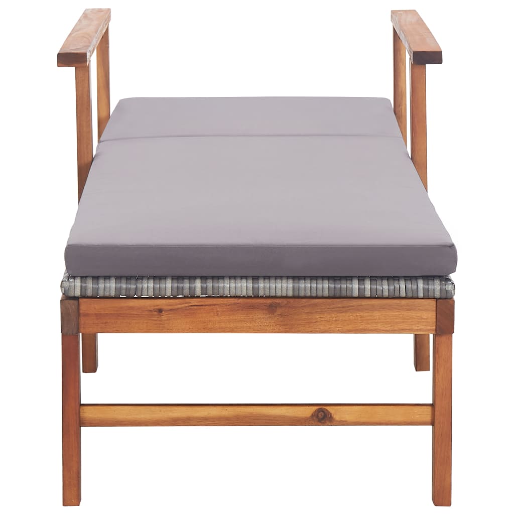 Sun Lounger with Cushion Poly Rattan and Solid Acacia Wood Gray