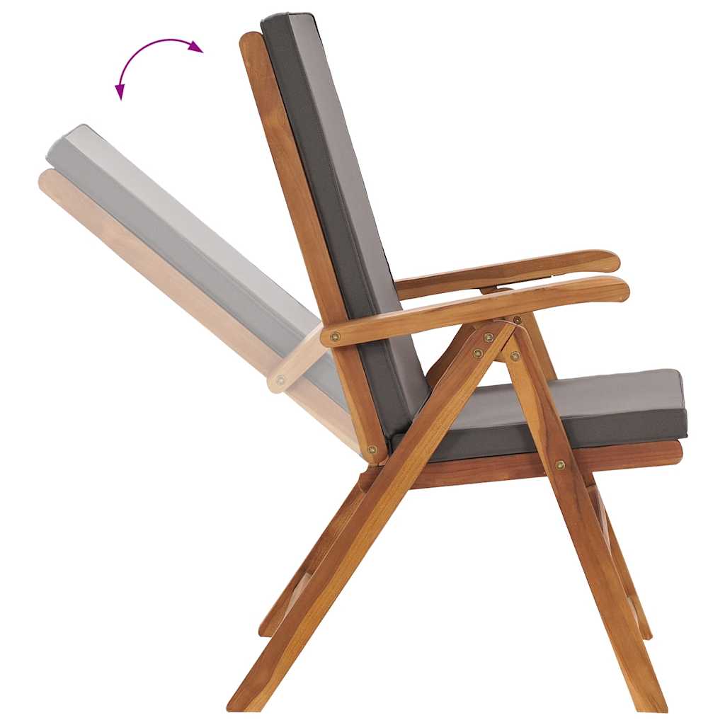 Reclining Patio Chairs with Cushions 2 pcs Solid Teak Wood Gray