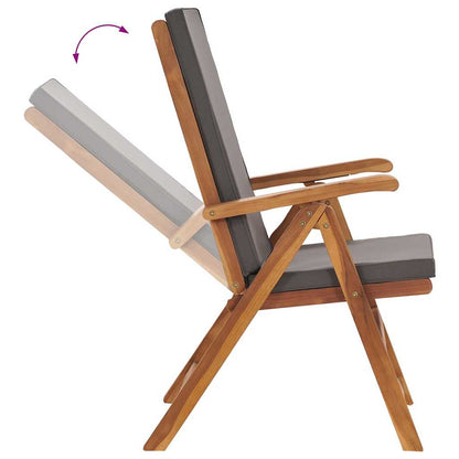 Reclining Patio Chairs with Cushions 2 pcs Solid Teak Wood Gray
