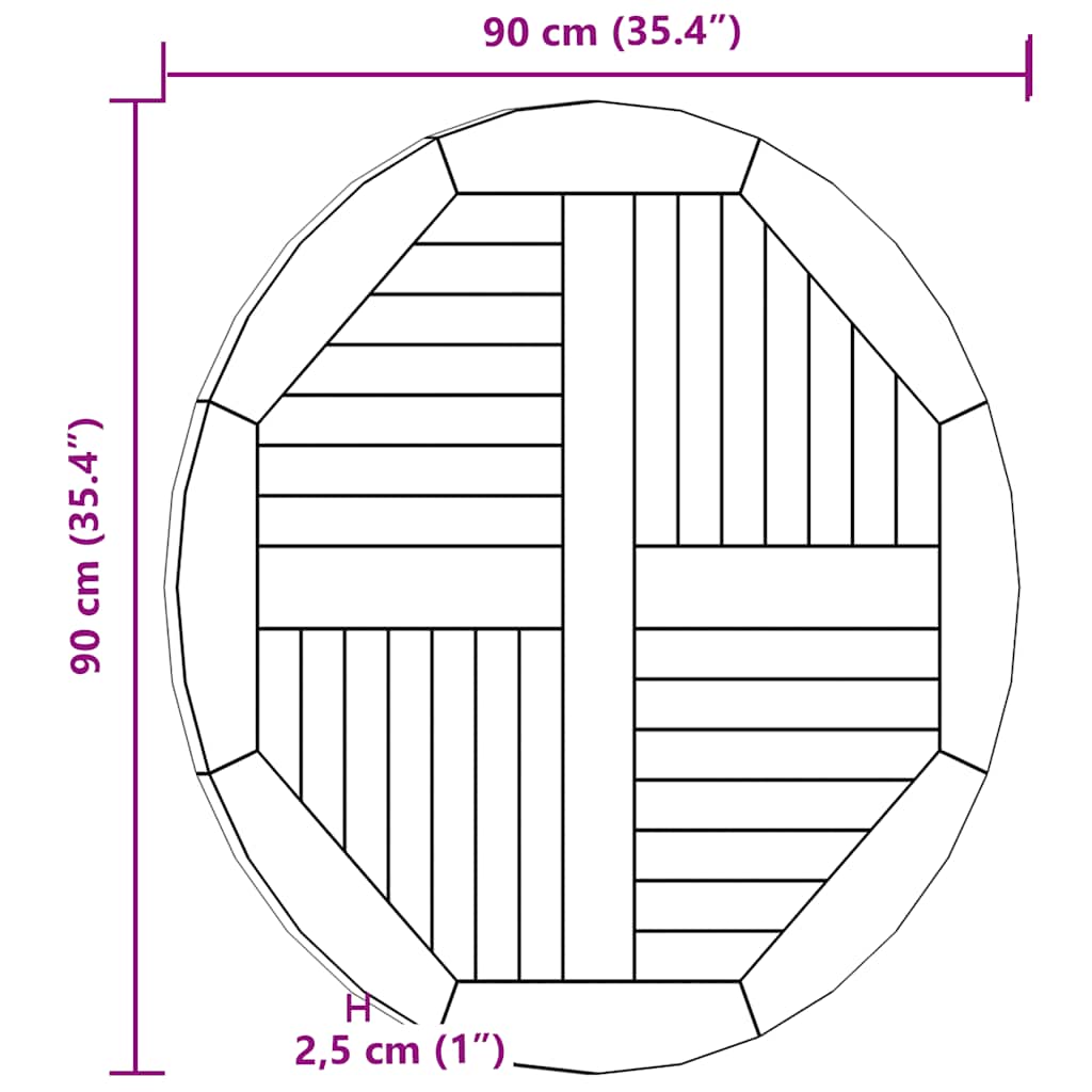 Tabletop Natural Teak Solid teak wood 35.4 in diameter Durable