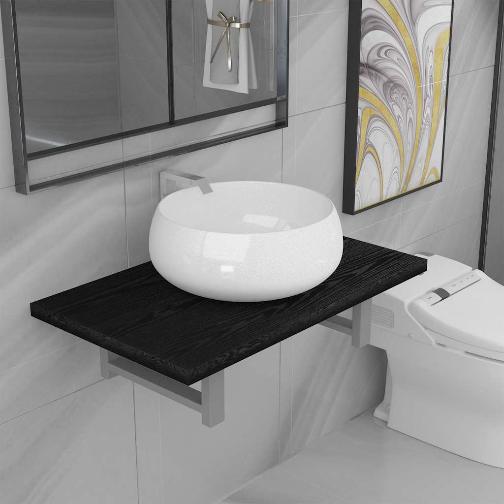 Bathroom Furniture Set | Black, White | Engineered wood, Ceramic | Medium