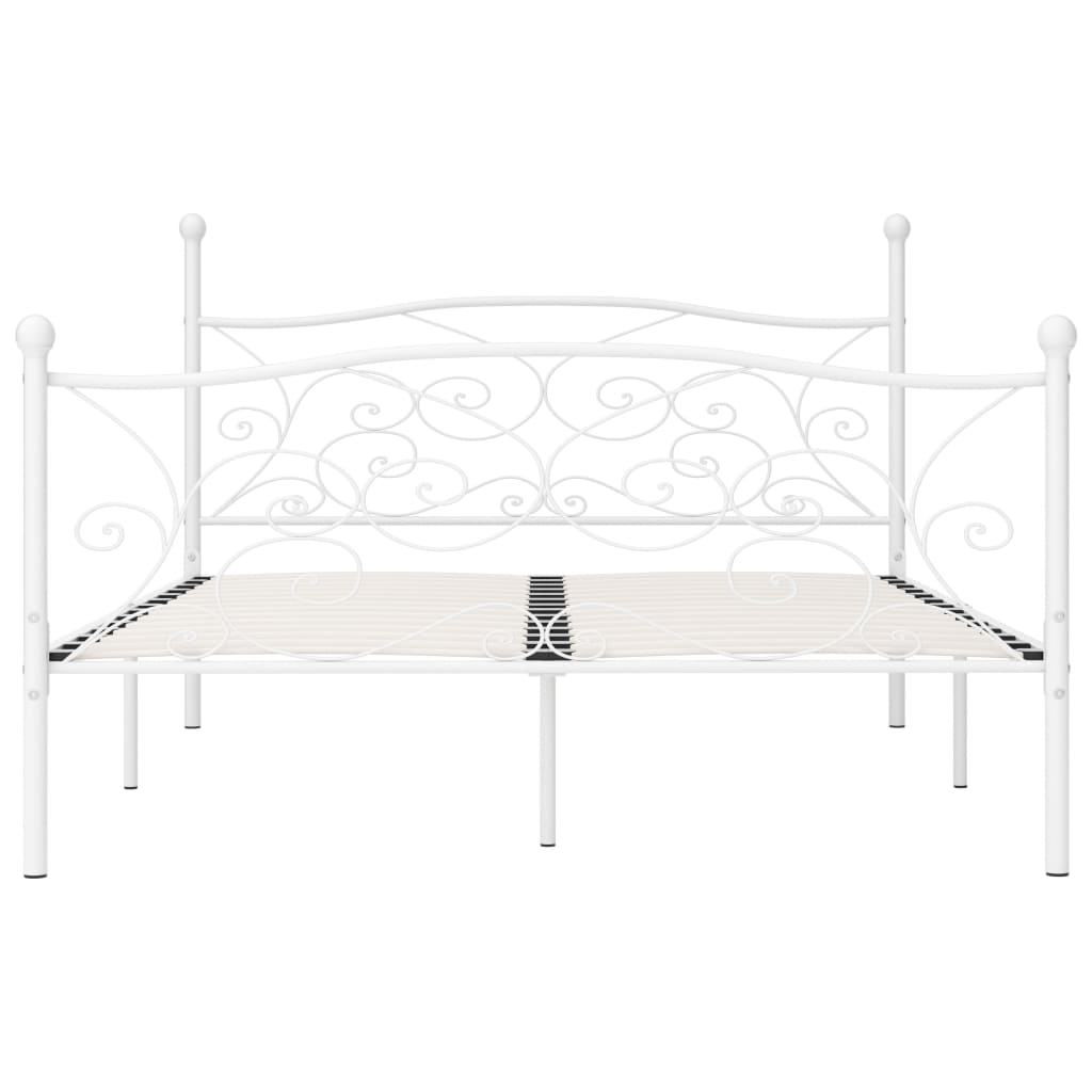 Bed Frame | White | Metal and plywood | Double | Durable | Bed Frame