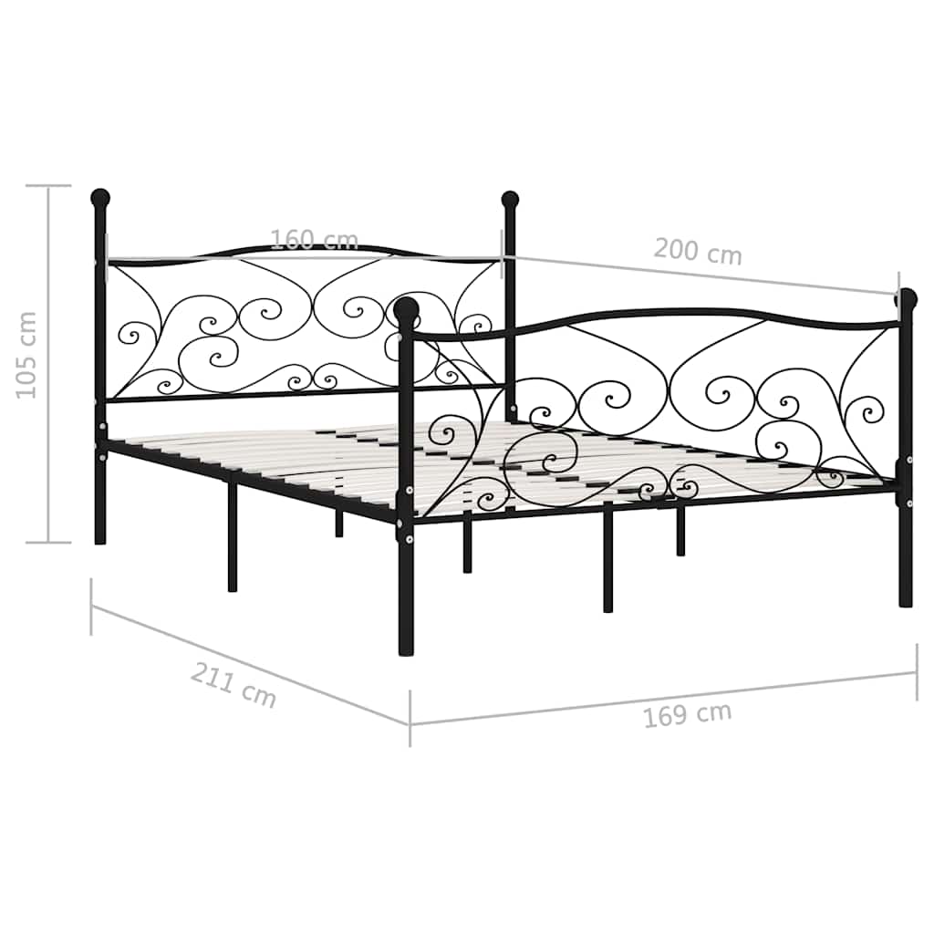 Bed Frame | Black | Metal, Plywood | Double | Classic/Traditional