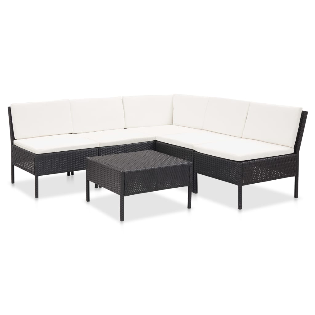6 Piece Patio Lounge Set with Cushions Poly Rattan Black
