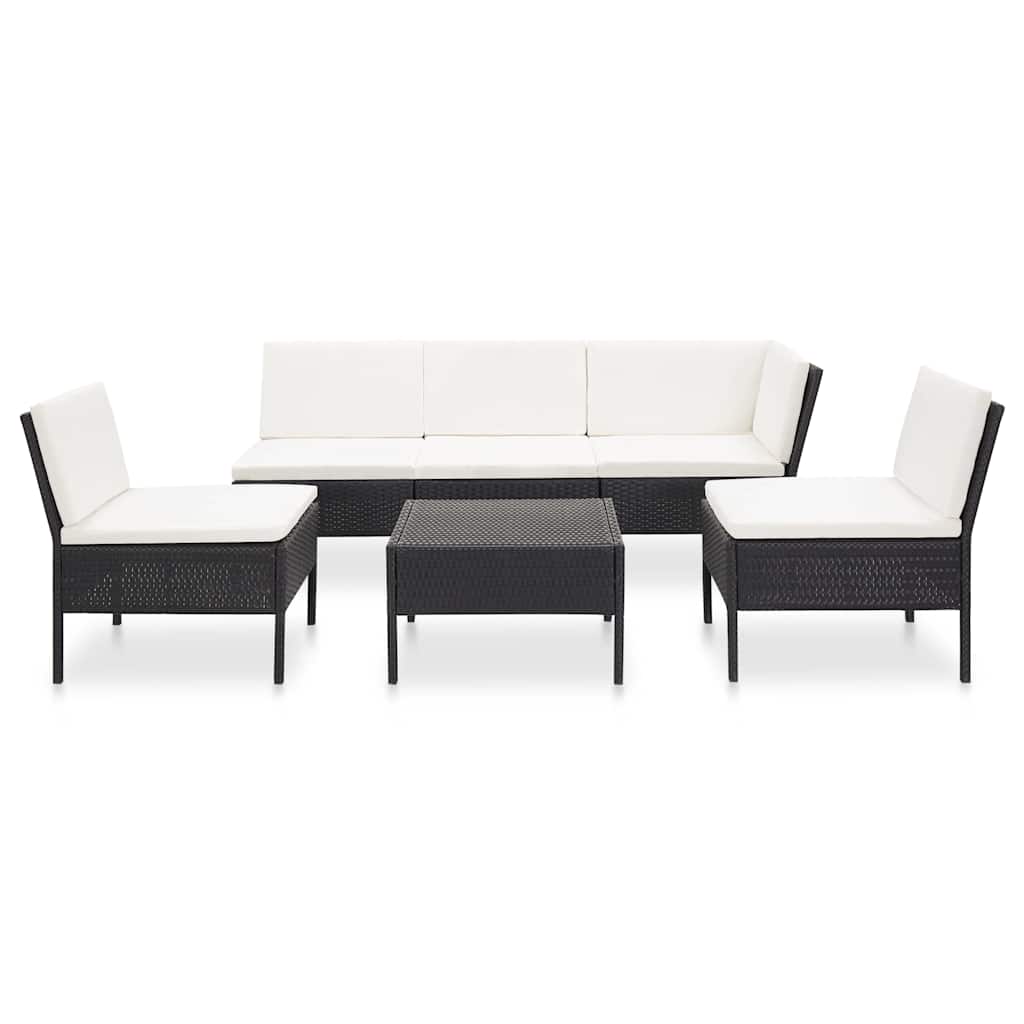 6 Piece Patio Lounge Set with Cushions Poly Rattan Black