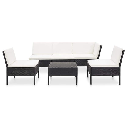 6 Piece Patio Lounge Set with Cushions Poly Rattan Black