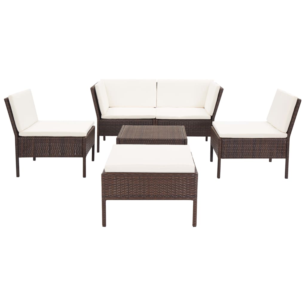 6 Piece Patio Lounge Set with Cushions Poly Rattan Brown