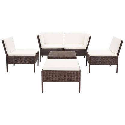 6 Piece Patio Lounge Set with Cushions Poly Rattan Brown