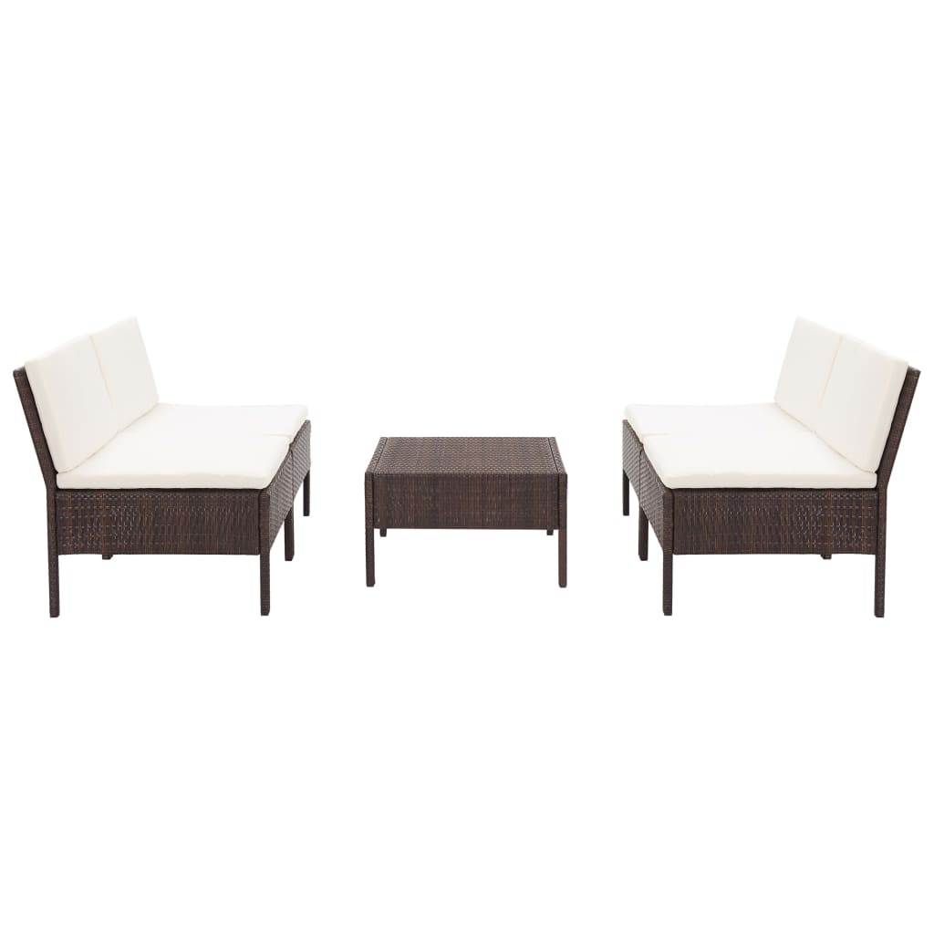 5 Piece Patio Sofa Set with Cushions Poly Rattan Brown