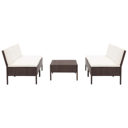 5 Piece Patio Sofa Set with Cushions Poly Rattan Brown
