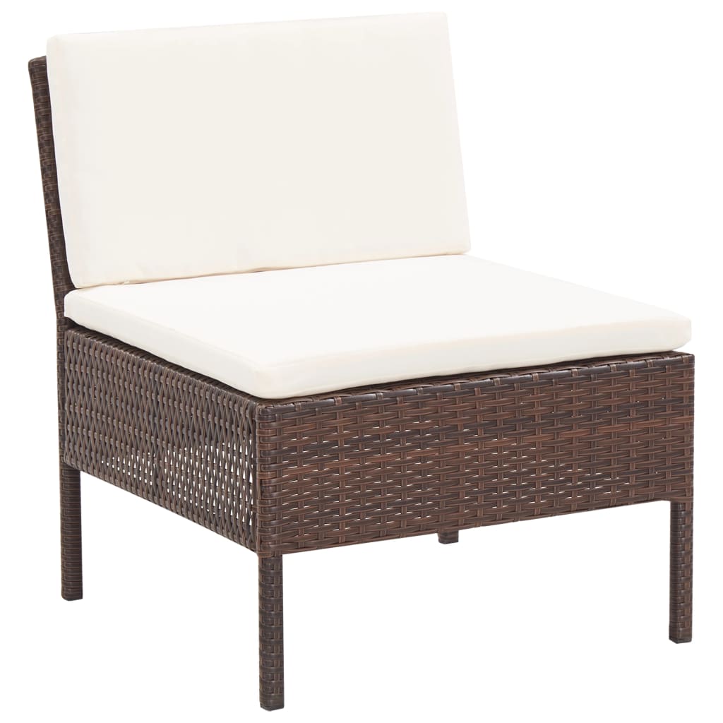 5 Piece Patio Sofa Set with Cushions Poly Rattan Brown
