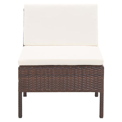 5 Piece Patio Sofa Set with Cushions Poly Rattan Brown