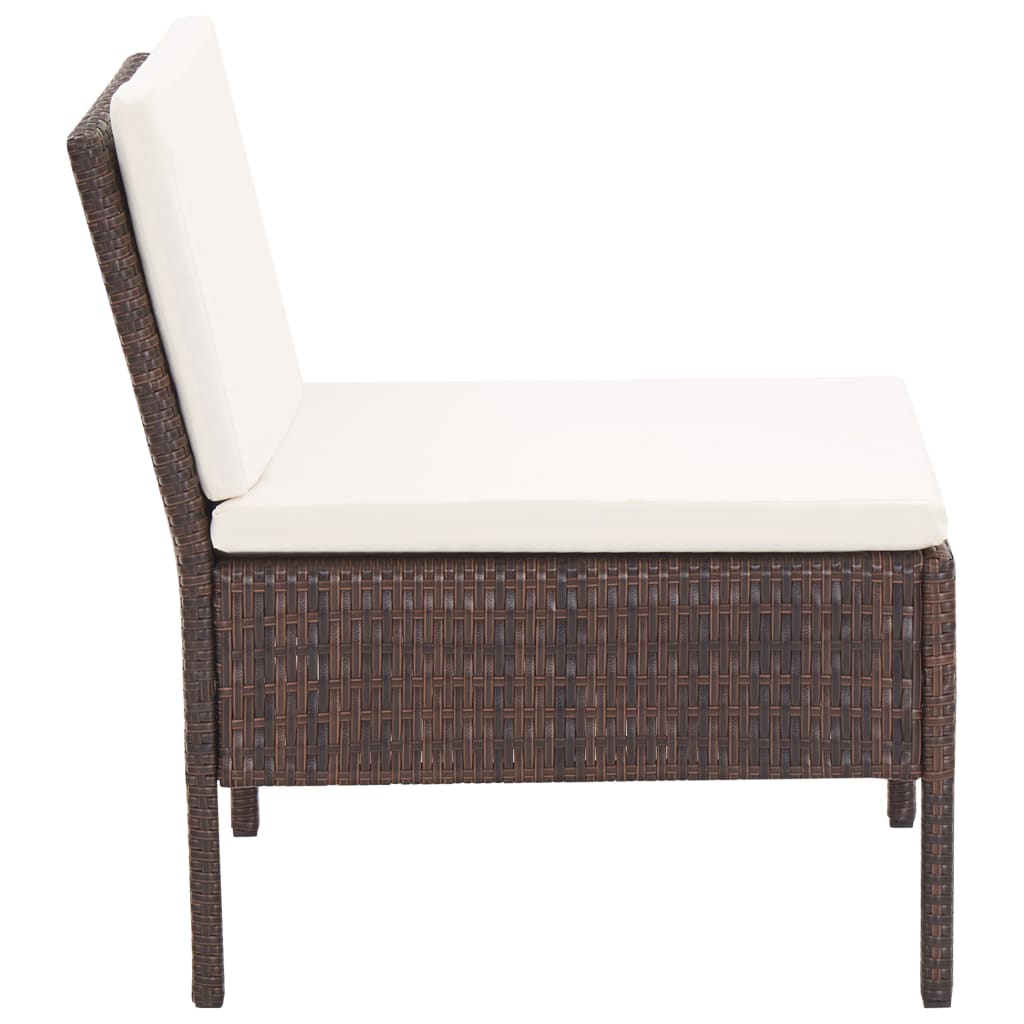 5 Piece Patio Sofa Set with Cushions Poly Rattan Brown