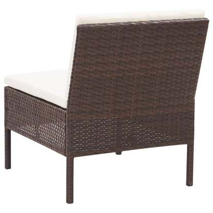 5 Piece Patio Sofa Set with Cushions Poly Rattan Brown