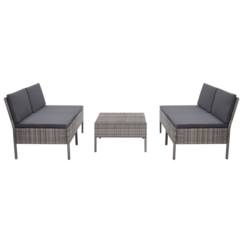5 Piece Patio Sofa Set with Cushions Poly Rattan Gray