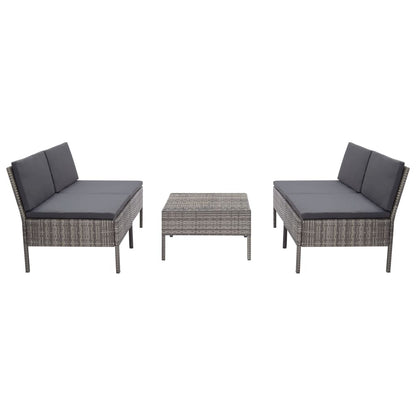 5 Piece Patio Sofa Set with Cushions Poly Rattan Gray