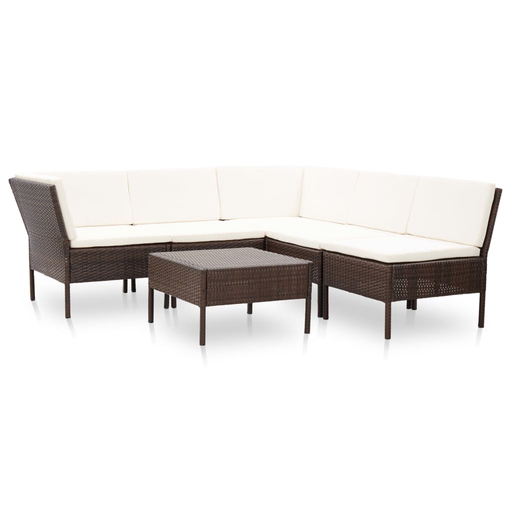 6 Piece Patio Lounge Set with Cushions Poly Rattan Brown