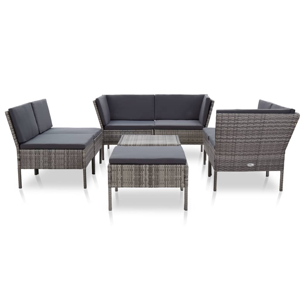 8 Piece Patio Lounge Set with Cushions Poly Rattan Gray