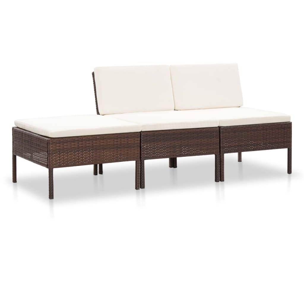 3 Piece Patio Lounge Set with Cushions Poly Rattan Brown
