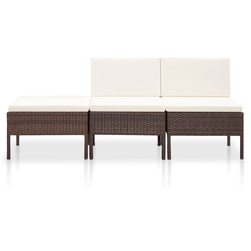 3 Piece Patio Lounge Set with Cushions Poly Rattan Brown