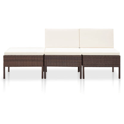3 Piece Patio Lounge Set with Cushions Poly Rattan Brown