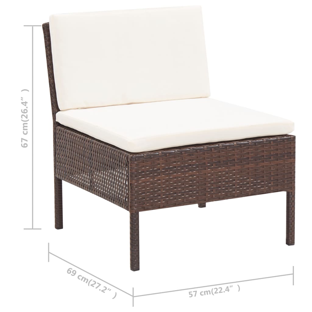 3 Piece Patio Lounge Set with Cushions Poly Rattan Brown