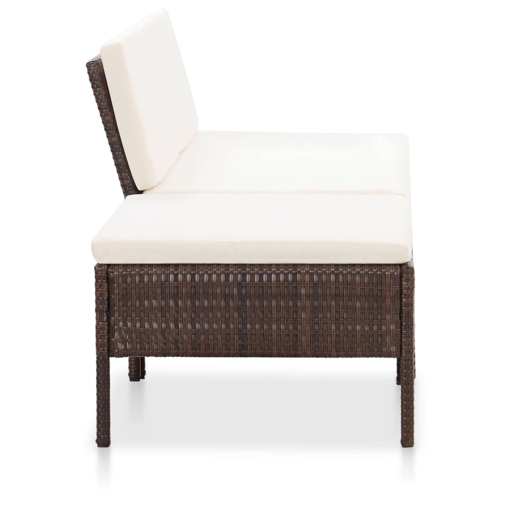 3 Piece Patio Lounge Set with Cushions Poly Rattan Brown