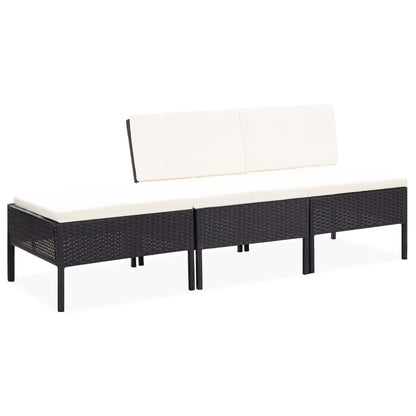 3 Piece Patio Lounge Set with Cushions Poly Rattan Black