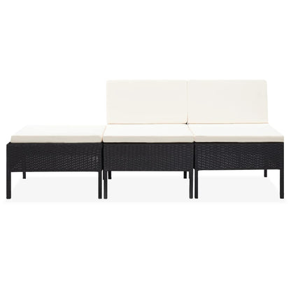 3 Piece Patio Lounge Set with Cushions Poly Rattan Black