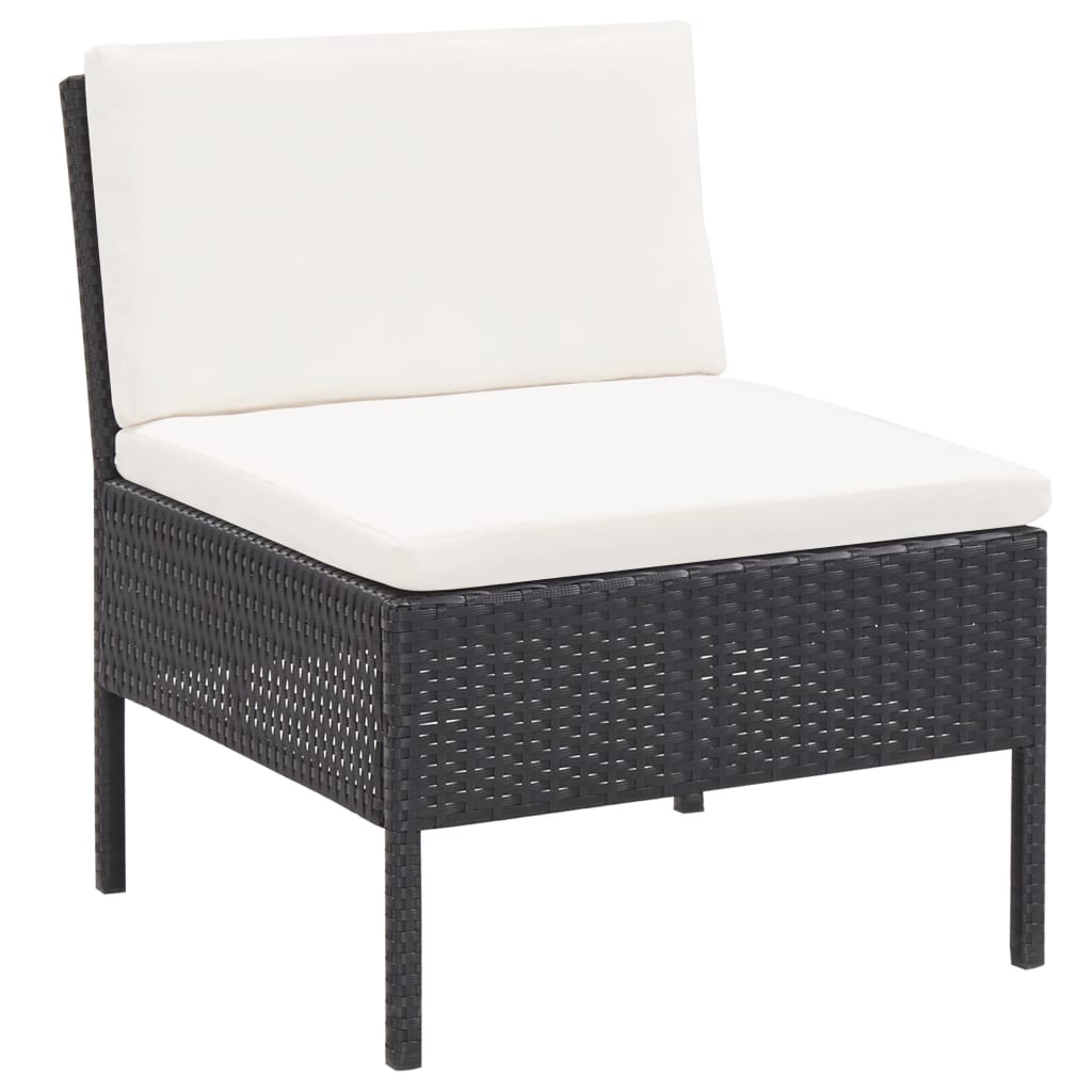 3 Piece Patio Lounge Set with Cushions Poly Rattan Black