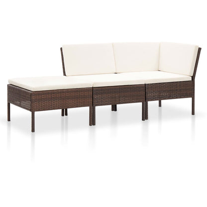3 Piece Patio Lounge Set with Cushions Poly Rattan Brown