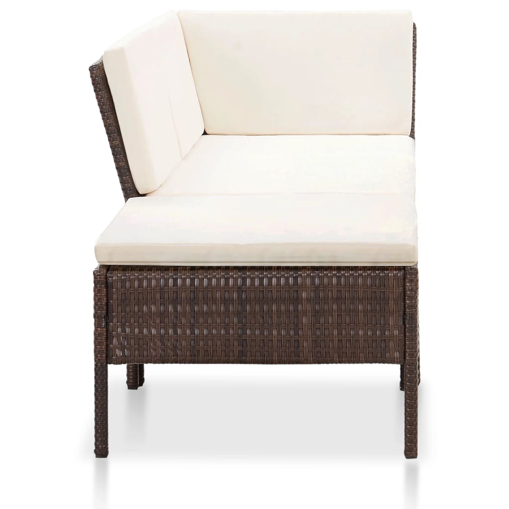 3 Piece Patio Lounge Set with Cushions Poly Rattan Brown