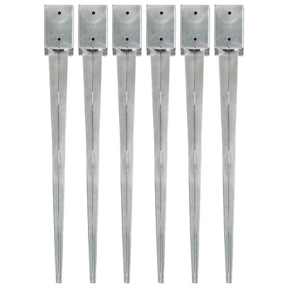 Ground Spikes 6 pcs Silver 9x9x90 cm Galvanised Steel