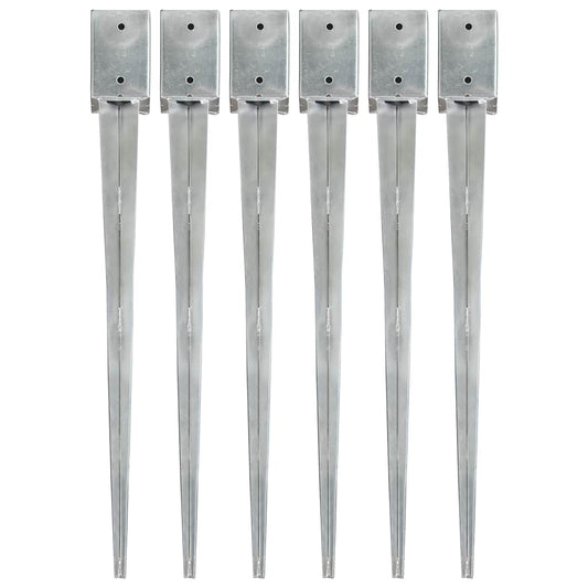 Ground Spikes 6 pcs Silver 9x9x90 cm Galvanised Steel