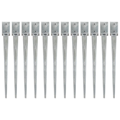 Ground Spikes 12 pcs Silver 9x9x90 cm Galvanised Steel